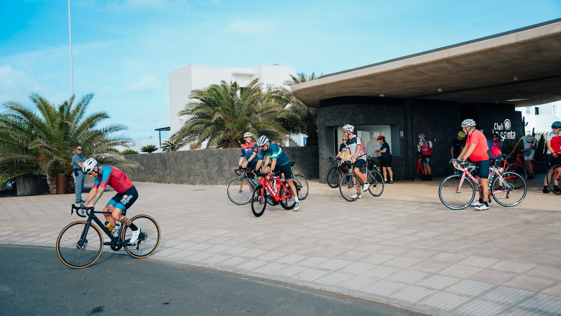 Bike week participants setting off with their bikes from the bike centre